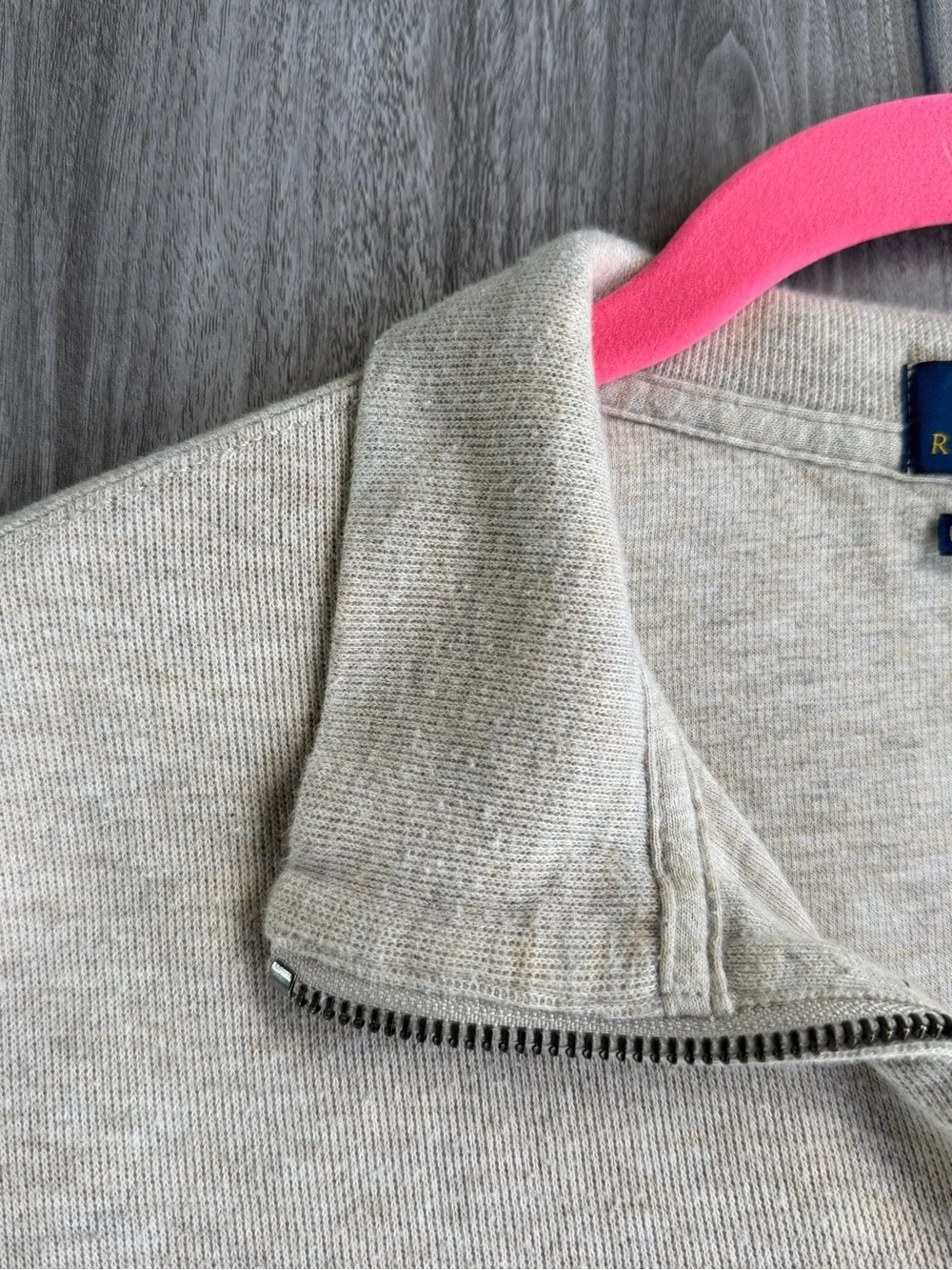 Polo Ralph Lauren Estate Rib Quarter Zip Sweater Oatmeal Heather Beige Mens LG